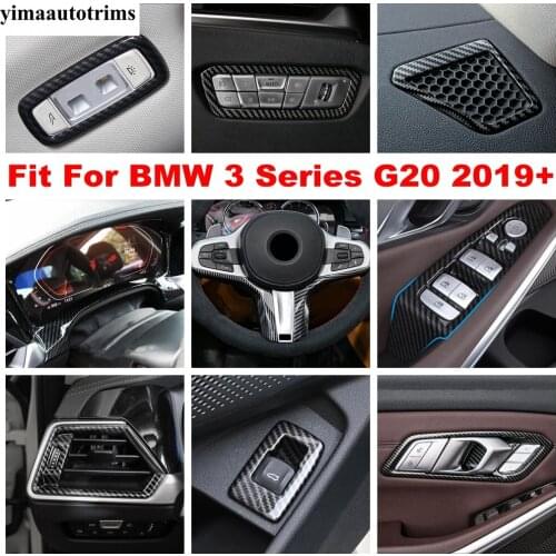 Head Lamp Handle Bowl Dashboard Gear Box Panel Cover Kit Trim ABS Carbon Fiber Look Accessories For BMW 3 Series G20 2019 - 2021