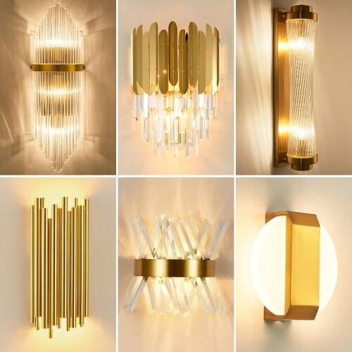Modern Indoor Wall Lamps For Bedroom Bedside Livingroom Decoration LED Sconce Lamp Bathroom Home Light Crystal Golden Wall Light