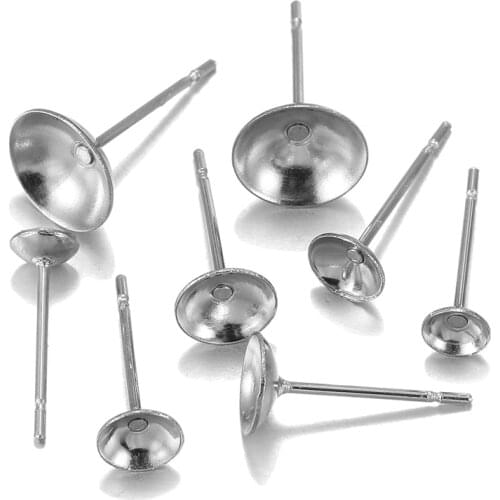 100pcs/lot 4/5/6/8mm Stainless Steel Earring Settings Cabochon Base Bezel Trays Cup Setting Stud Earring for DIY Jewelry Making