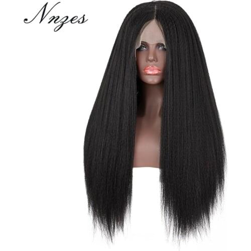 NNZES Yaki Straight Lace Front Wigs Long Black synthetic Daily Used For Black Women Hair Heat Resistant Fiber