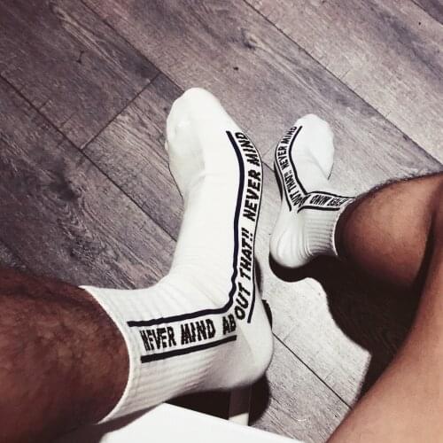 Fashion White Letter Pattern Socks Gay Sexy Men Sports Male Crew Streetwear Sock Comfortable Socks
