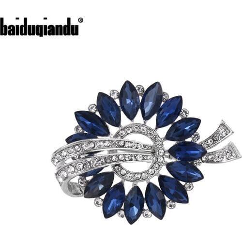 Baiduqiandu Brand New Arrival Crystal Flower Art Deco Brooches for Women Fashion Costume Jewelry Dress Accessories