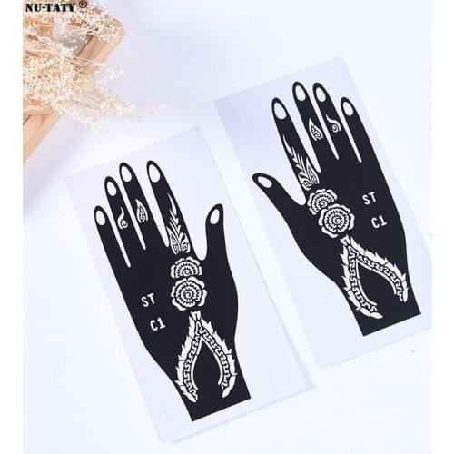 Nu-TATY 2Pcs India Nepal Henna Tattoo Palm Template Inkjet Painted Hollow Large Template Hand Original Design