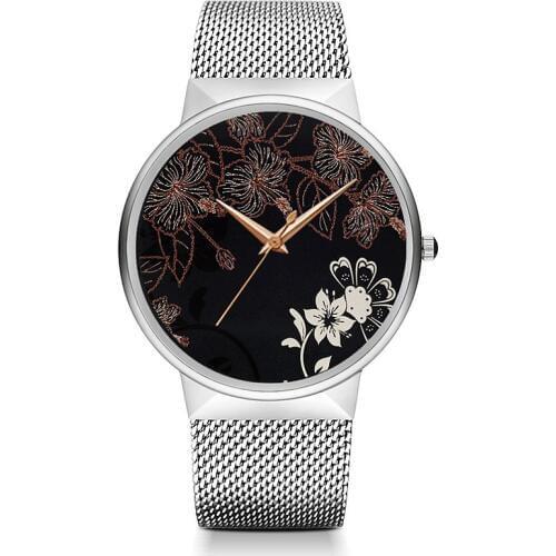 Wholesale Round Stainless Steel Women Watches Hot Quartz Analog Ombre Flowers Watch Women Dress Wrist Watch sb18053106