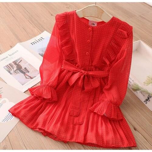 2021 Autumn Dots Girls Dresses Children Clothes Baby Girls Chiffion Dress Kids Prince Dress Baby Girls Dress Girls Outwear MM21