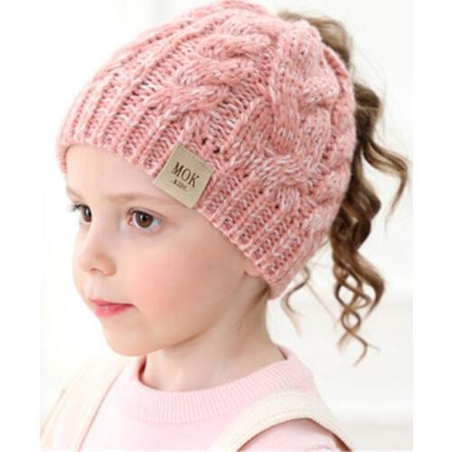2019 Fall Winter Solid Ear Warm Ponytail Braid Kids Children Skullies Beanies Elastic Hat Cap Boy Girl Fashion Accessories-XMC