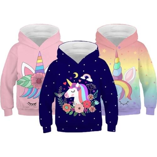 2-12 Years Spring Unicorn Girls Hoodies Sweatshirt Cute Cartoon Kids Hooded Coat For Girl Full Sleeve Children Birthday Present