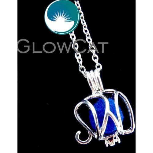 R-LL102 Bright Silver Elephant Beads Cage Pendant Essential Oil Diffuser Aromatherapy Pearl Cage Locket Necklace