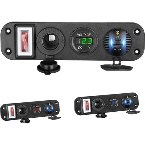 PD USB Socket Panel Mount Car Cigarette Lighter QC 12V Plug Dual Car Charger For Phone 3.0 Fast LED Voltmeter With Rocket On/Off