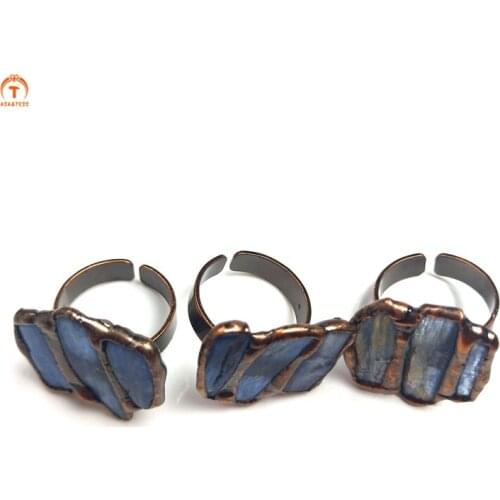 Gem Rings Bule Kyanite Quartz Ring Clear Quartz Flat Ring Handmade Ring For Women Wedding Bands Gift Jewelry Healing Stone Rings