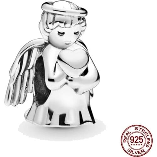 New 925 Sterling Silver Beads Angel of Love Charm Fits Original Pandora Bracelets DIY Jewelry Making For Women Gifts
