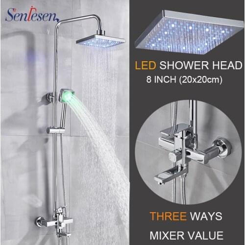 Senlesen Shower Faucet Chrome Led Shower Head Hand Shower Single Handle Mixer Water Tap Para Bathroom Shower Bath