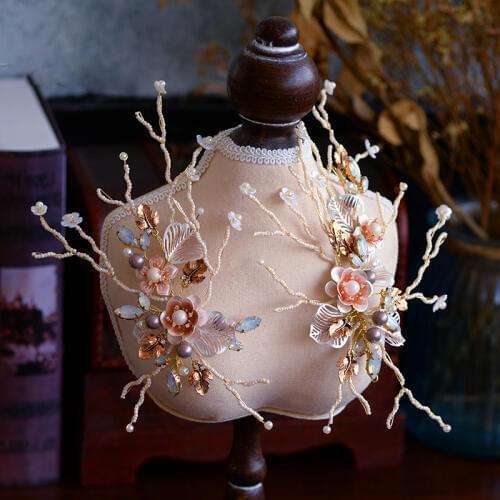 2 pics/Lot European Baroque Wedding Barrettes Flowers Tiaras Bridal Gold Headbands Brides Hair Accessory Evening Headdress