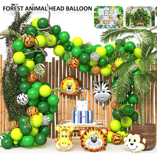 Jungle Safari Theme Party Green Balloons Garland Arch Kit Retro Animal Latex Balloons Birthday Baby Shower Boy Girls Party Decor