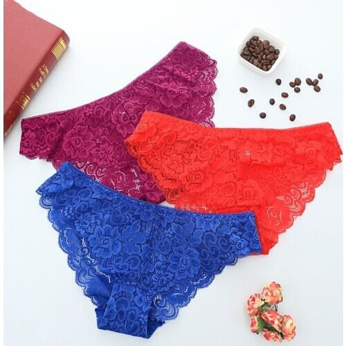 3pcs/Lot Good Elasticity Breathable Lace Panties Womens Intimates Cotton Briefs Underwear Bragas Mujer Sexy Culotte Femme