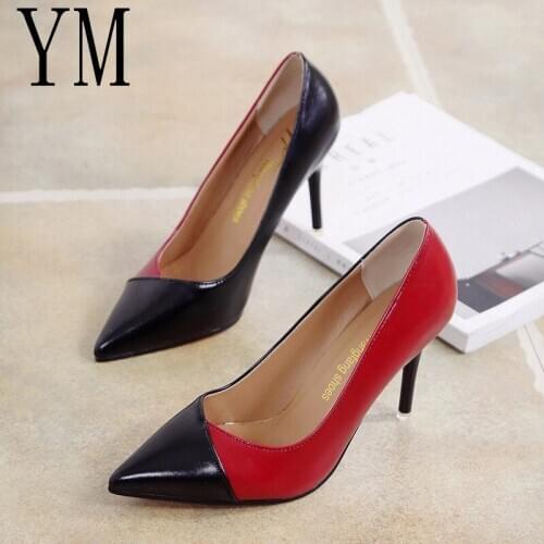 2020 Women Pumps OL Fashion Spell Color High heels Single Shoes Female Spring Summer Patent leather Wedding Party shoes Woman