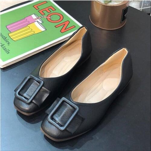 Spring/Autumn Square Head Women Shoes Fashion Black/Pink Flat Shoes Lightweight Ladies Lazy Loafers Casual Female Footwear