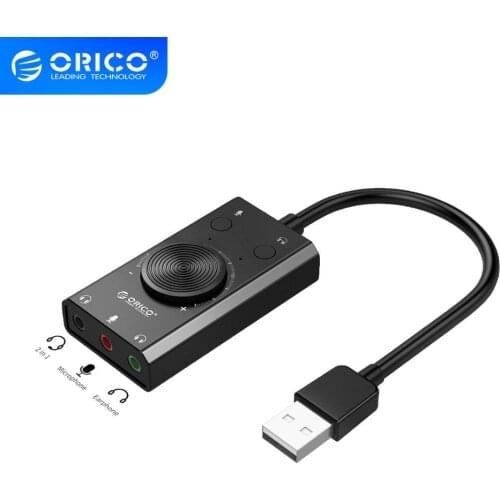 ORICO Portable USB External Sound Card With 3.5mm Audio Interface Microphone Earphone 4PIN Headset Port Adapter for Windows Mac