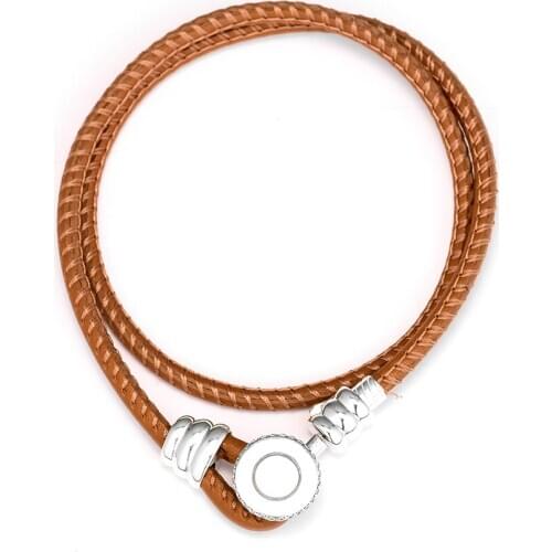 Genuine 925 Sterling Silver Moments Double Leather Bracelet For Women DIY Charms Jewelry Making bracelet femme