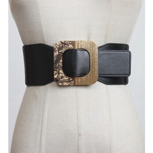 Womens runway fashion elastic PU leather Cummerbunds female Dress Corsets Waistband Belts decoration wide belt R1505