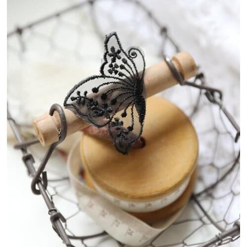 10 Pieces 4.3*6.5cm New Exquisite Pretty Butterfly Black Ivory Lace Patch Applique DIY Craft Lace Fabric