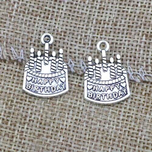 10 Piece 15*22mm Mixed Alloy Antique Silver Color Birthday Cake Charms Special Bracelet Pendant Accessory For DIY Jewelry Making
