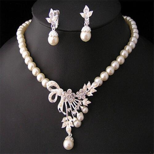 18-karat gold high-end bridesmaid accessories wedding dress wedding dress rhinestone pearl necklace earrings set