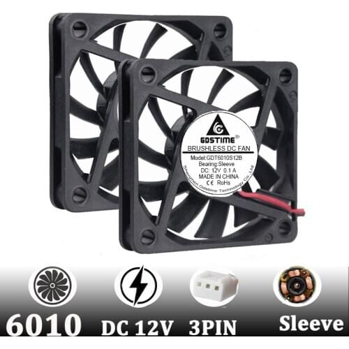 2 pcs Gdstime 60mm 60x10mm 12V 60mm brushless 3PIN with FG characteristics DC 2.5 inch fan cooler heatsink exhaust