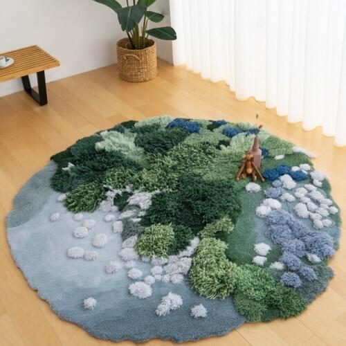 Little forest handmade 3D living room rug, Nordic big size bedside carpet, round shaped decoration children room floor mat