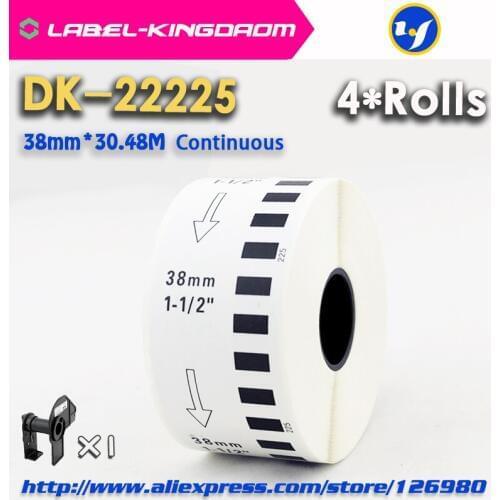 4 Refill Rolls Generic DK-22225 Label 38mm*30.48M Continuous Compatible for Brother Label Printer White Color DK-2225 DK22225