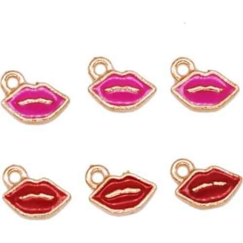 50pcs/Lot New Cute Small Mini Lips Enamel Charms 7X8mm Mouth Shape Oil Drops Alloy Metal Pendants Fit Jewelry Craft