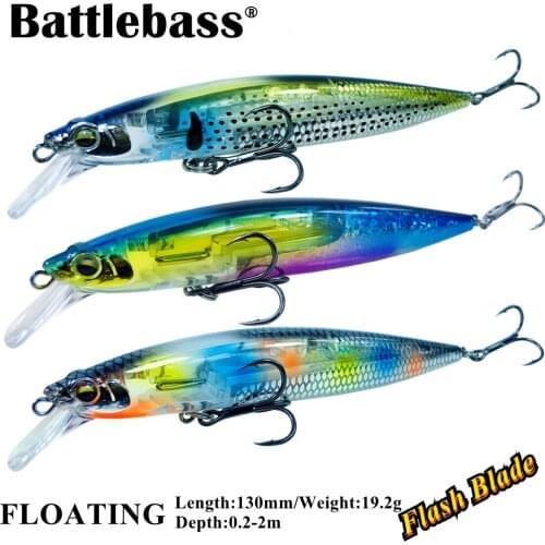 BATTLEBASS 2021 New 13cm20g Floatng Sea Bass Lure Bait Fishing Minnow Lures with Flash Blade Hard Floating Wobblers Crankbait
