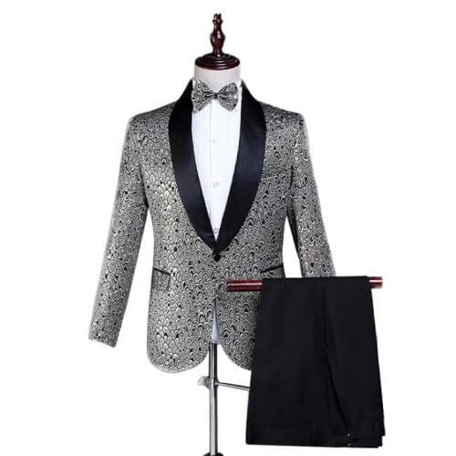 Blazer men printing suit set pants personality mens wedding suits costume singer erkek takim elbise stage clothing formal dress