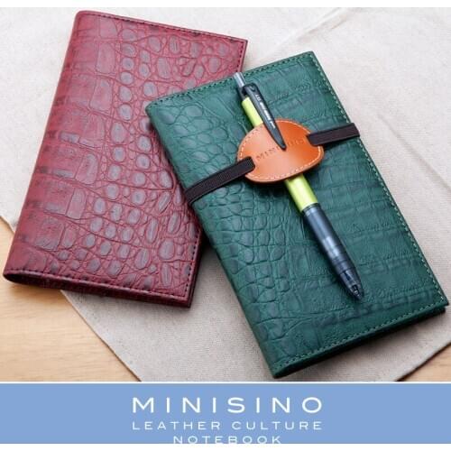Crocodile Pattern First Layer Cowhide Notebook 60K Business Portable Envelope Genuine Leather Small Notepad Notebook Fixed Page