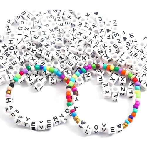 New Style100pcs/lot Cube 6x6mm Acrylic Letter Spacer Beads Single Alphabet A-Z White Square Beads DIY Jewelry Making Accessories