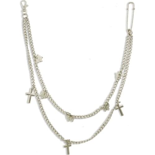 Gothic Punk Women Pants Jeans Waist Chain with Metal Cross Butterfly Pendant Harajuku Hip Hop Trousers Belt Jewelry