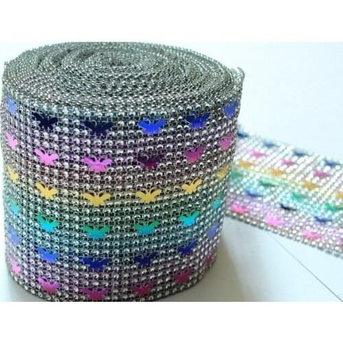 Colorful 24 Rows Diamond Mesh Rhinestone Ribbon Crystal Wrap For Wedding Party Decoration diamond wrap for party backgroup