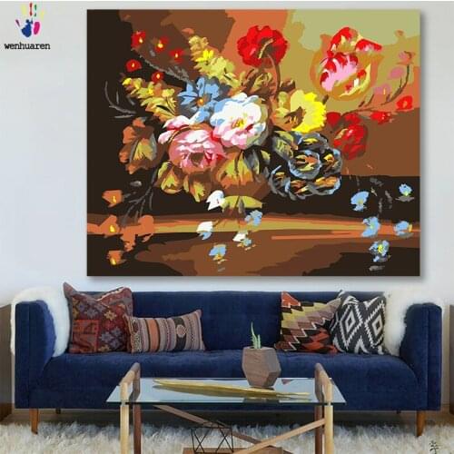 DIY colorings pictures by numbers with colors Vintage hibiscus peony flower picture drawing painting by numbers framed Home