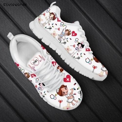 ELVISWORDS Cute Cartoon Nurse Brand Design Mesh Sneakes Lightweight Nursing Shoe Flat Purple and Yellow Gradient Women Footwear