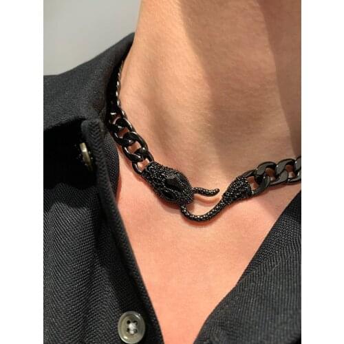 HANGZHI 2021 NEW Punk Cuban Snake Necklace with Rhinestone Personalized Clavicle Chain Mens and Womens Fashion Jewelry