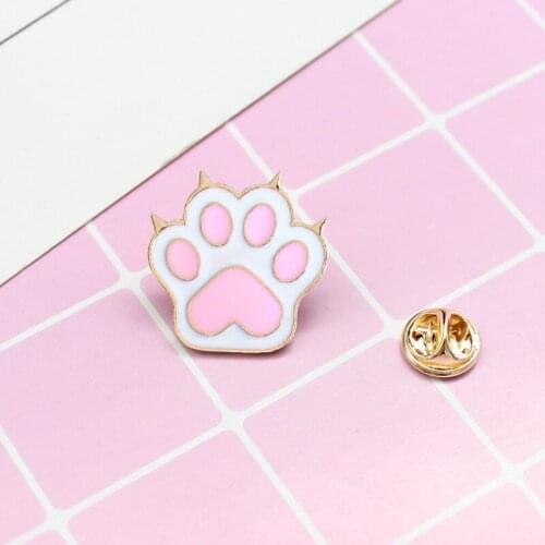 HOSENG Cute Pink Color Cat Paw Alloy Brooch Fashion Backpack Lapel Enamel Jewelry Pin Christmas Birthday Gift HS_254