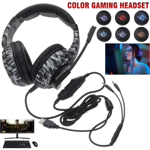 For PC Laptop 1pc Camouflage K19 Gaming Headset Deep Bass Stereo Headphone With 3.5mm Audio Jack Splitter Cable Mayitr