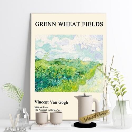 Famous Vincent Van Gogh Classic Poster Green Wheat Fields Retro Art Canvas Painting Scenery Print Wall Picture Home Room Decor
