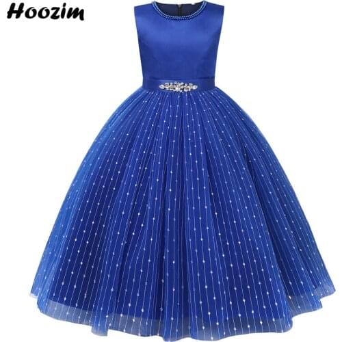 Royal Blue Rhinestone Elegant Pageant And Prom Dress Girls 6-15 Years Tulle Vertical Evening And Wedding Mid Calf Dresses Teens