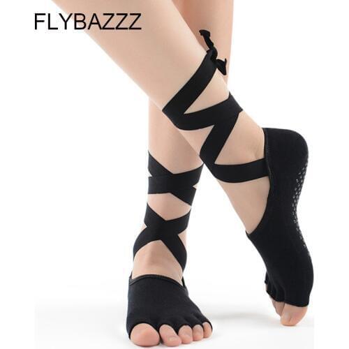 Hot Sale Women New Tied Pilates Yoga 5 Toe Socks Professonal Sports Dance Socks Slippers Cotton Socks Ribbons Non-Slip Gym Socks