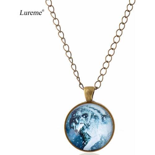 Lureme Cool Wolf Glass Time Gem Bronze Chain Pendant Necklace for Women Men (nl005895)