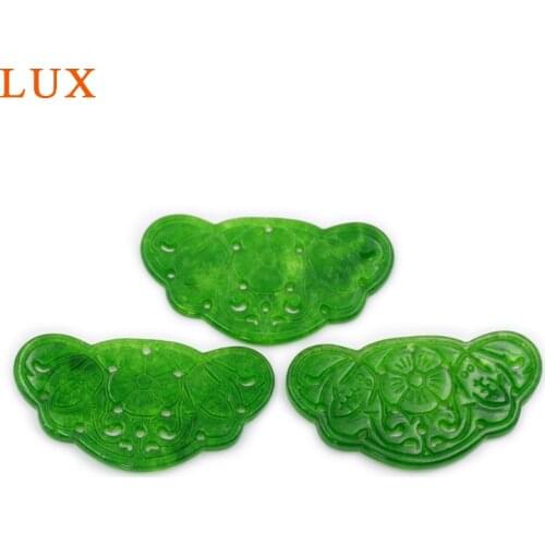 LUX hand Carved Butterfly Jades slice Natural hollowed out flower design Pendant for jewelry making