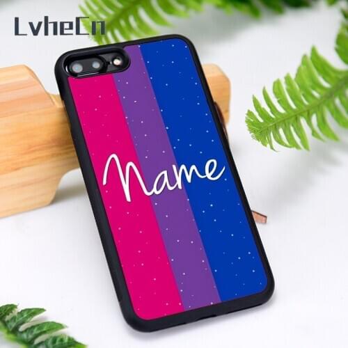LvheCn Phone Case Cover for iPhone 6 6S 7 8 Plus X XS XR 11 12 Mini Pro Max Bisexual Flag Bi Pride Stripe Personalised Name