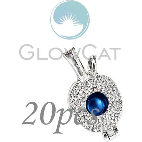 Copper Table Tennis Racquet Beads Cage Locket Pendant Essential Oil Diffuser Pearl Cage 20x KK1139