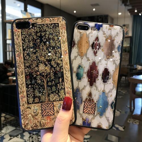 Fashion Gold Foil Propitious Tree Bling Phone Case For iPhone 8 7plus 6 6s Plus X XS Max XR Soft TPU Cover Glitter Case Coque